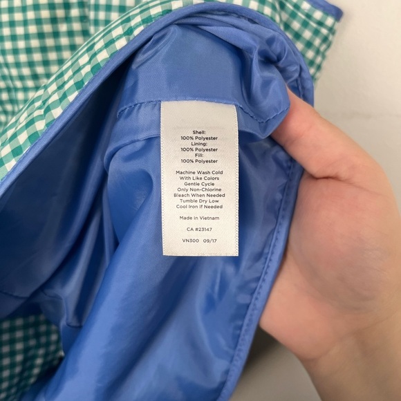 Talbots Green White Gingham Plaid Blue Trimmed Quilted Vest Zip Front Size 1X - Picture 4 of 5